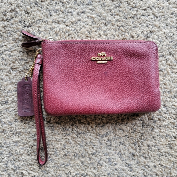Coach Handbags - Coach Double Corner Zip Burgundy Leather Wristlet